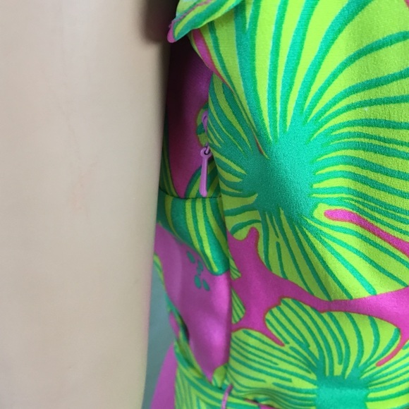 Lilly Pulitzer Silk Wrap Pink Green Hibiscus Dress - Picture 3 of 8